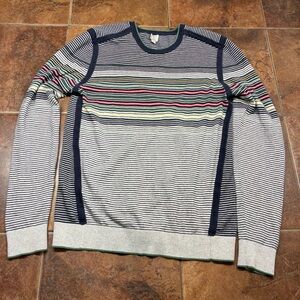 Tristan Navy and Multicolor Striped Crewneck Sweater